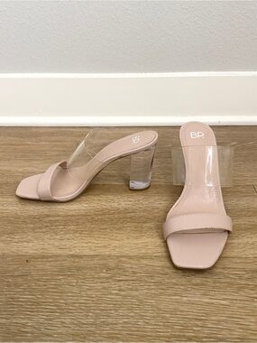 bp Blush Nude Clear Strap Transparent Block Heel Sandals